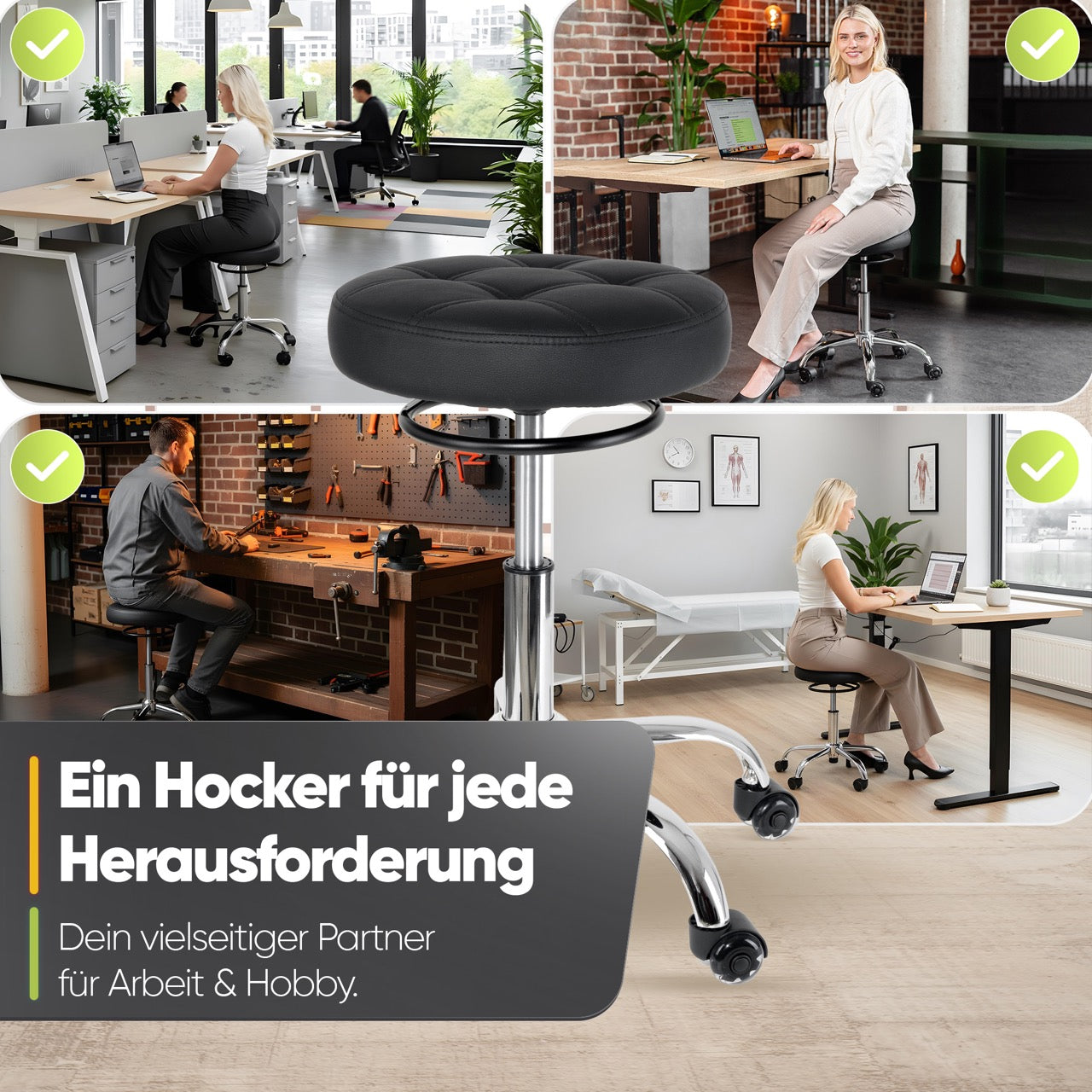 SteinLife Ergonomischer Rollhocker - Kratzerfreie Rollen