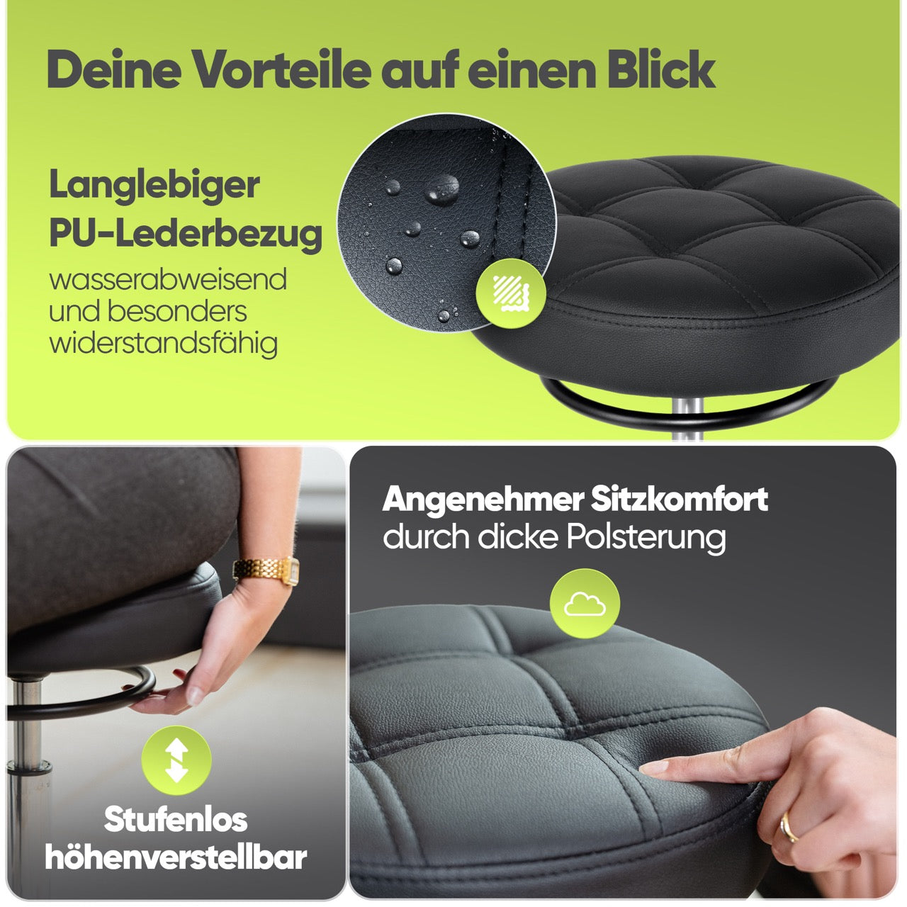 SteinLife Ergonomischer Rollhocker - Kratzerfreie Rollen