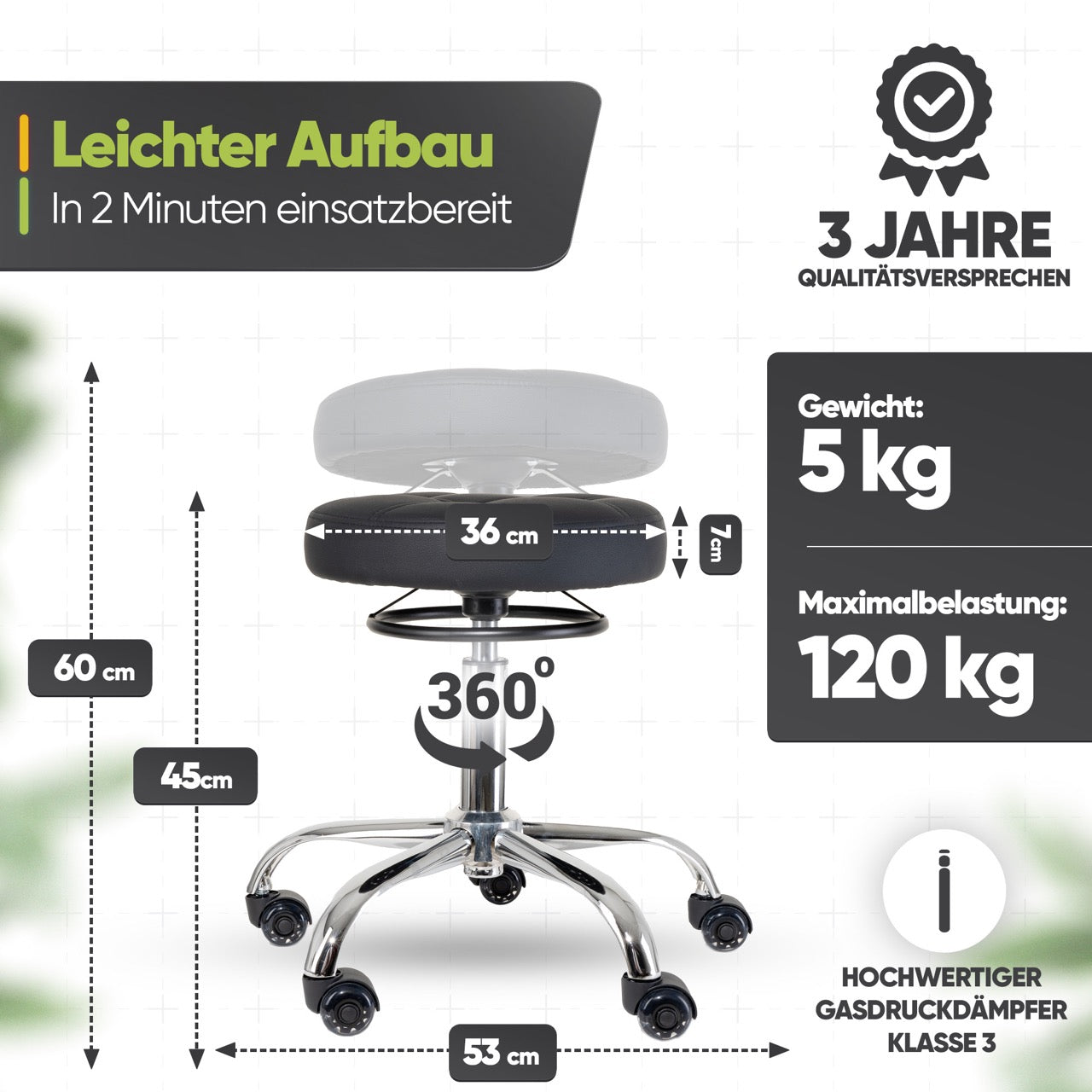 SteinLife Ergonomischer Rollhocker - Kratzerfreie Rollen